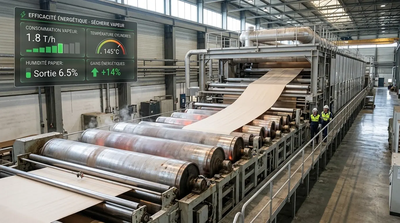 sécherie vapeur d'une machine à papier carton avec cylindres chauffants industriels