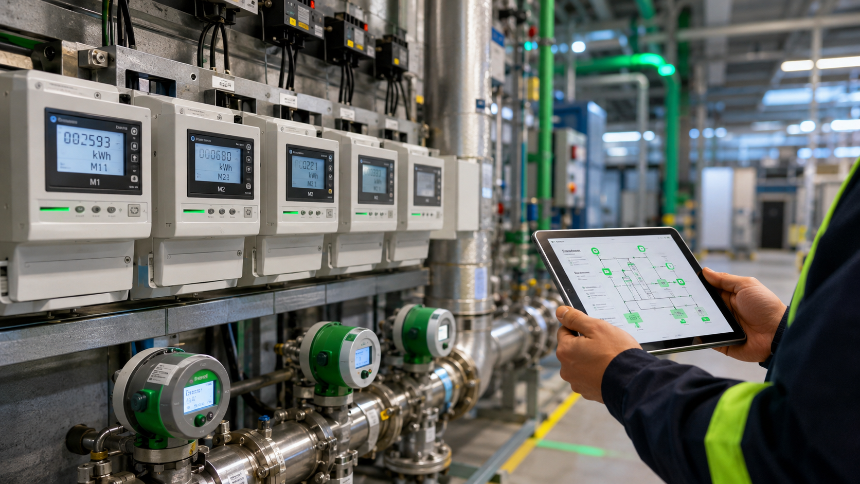 plan de comptage énergétique avec compteurs et capteurs sur réseau d'utilités industrielles